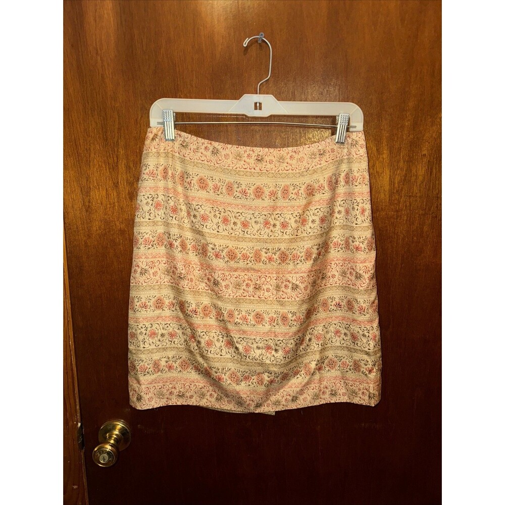 Talbots Womens Beige Floral Mini Skirt Size 12P 100% Silk